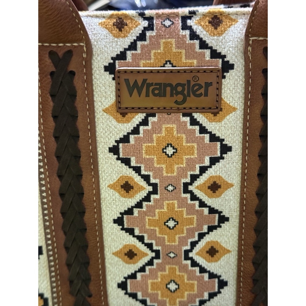 Wrangler Aztec Print‎ Faux Leather Trim Tote Bag Handbag Purse